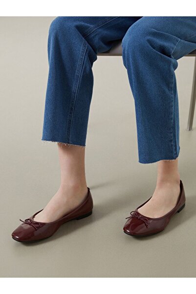 LC Waikiki Lcw Steps Burgundy Women's Ballerinas with Bow Detail