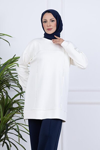 Moodbasic Kol Etiket Detaylı Sweatshirt - Ekru