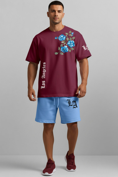MODEX STYLE Men's Oversize Floral Printed 100% Cotton Crew Neck T-Shirt Short...