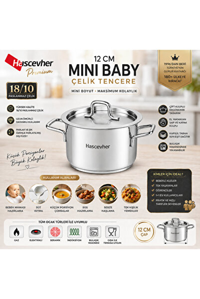Hascevher وعاء طهي صغير مقاس 12 سم، وعاء طهي صغير من الفولاذ للأطفال، وعاء طه...