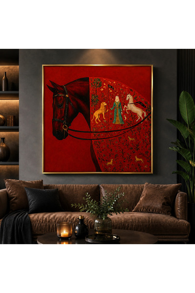 MİRO EXPRESS Ottoman Horse Art Premium Kanvas Tablo – Gold Çerçeveli Dekorati...
