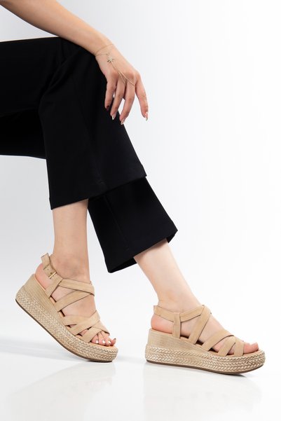 Elile Shoes Genuine Leather Soft Sole Wedge Heel Sandals, Available in Sizes 34-35 and up to Size 41