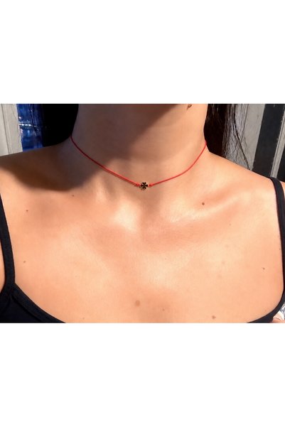 Femenino Lak Kaplama Gold Yonca Uçlu Şans Choker Kolye - Kararma Yapmaz