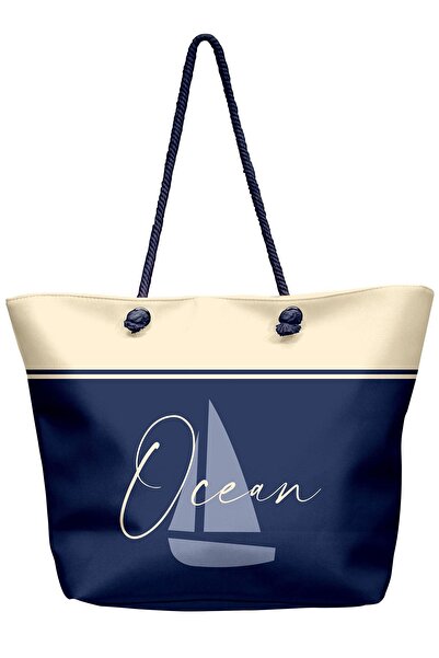 Miami Beach Digital Printed Large Size Lined Women's Sports Beach Bag with Ro...