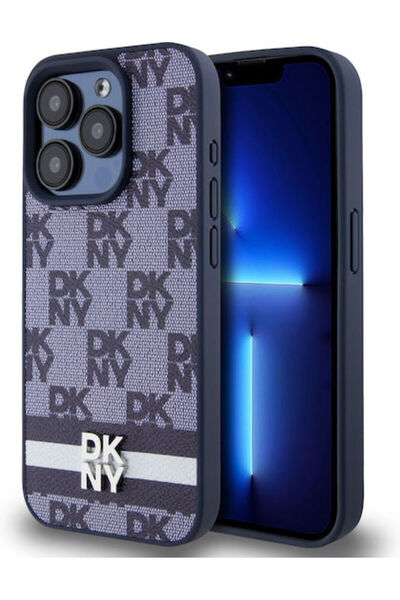Dkny Θήκη από δερματίνη με καρό σχέδιο και ρίγες για iPhone 15 Pro Max σε μπλ...