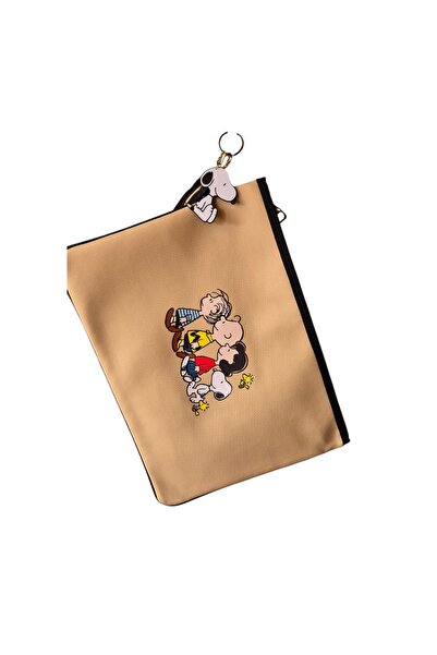 handedizayn Hande Dizayn Snoopy Desenli Krem Rengi Portfoy Clutch Tablet Kılı...