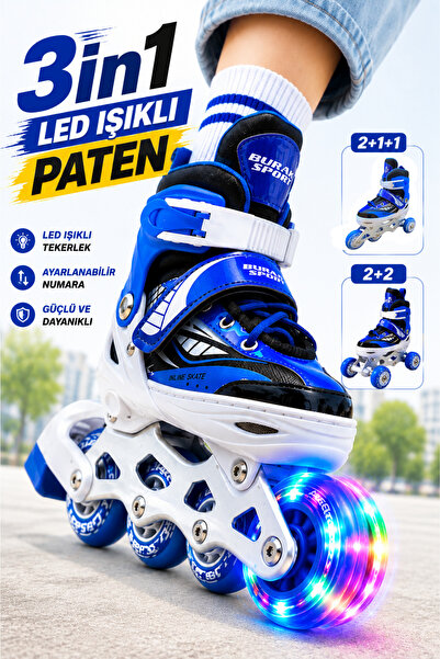 YILDIRIM OYUNCAK 3in1 LED Işıklı Çocuk Pateni - Ayarlanabilir Numaralı 2+1+1 ...