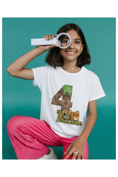 ALPŞAN TİCARET Super Bear Adventure Printed Kids' T-Shirt – Colorful Game-Themed Short Sleeve T-Shirt