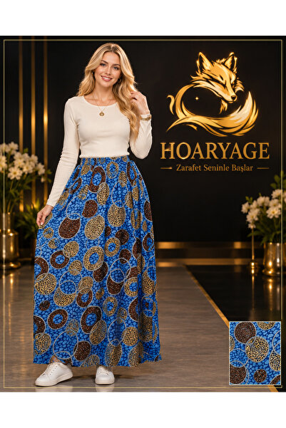 hoaryage Elastic Waist, Vivid Colorful Patterned Viscose Press Fabric Maxi Le...