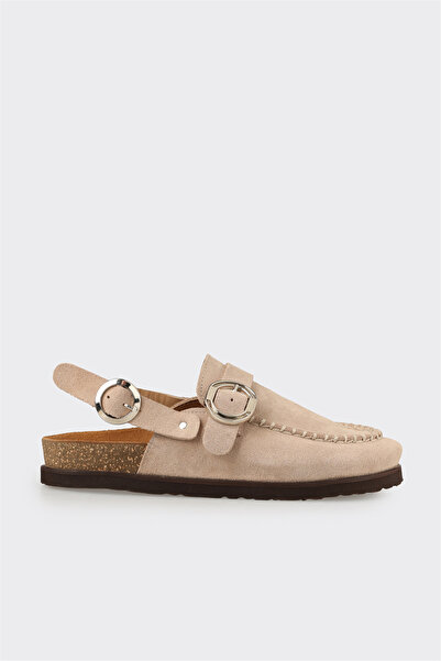 Elle Shoes Bej Deri Kadın Terlik