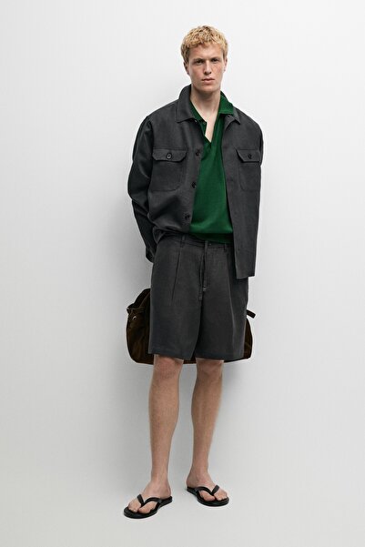 Massimo Dutti Keten total look bermuda şort