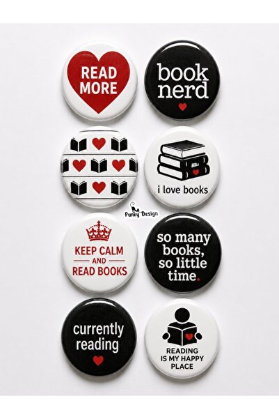 Punky Store 8 li Set-13 Kitap Temalı Rozet Seti Book Lover Okuma Kitap Kurdu