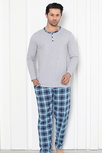 Serena Pijama pentru bărbați gri, mânecă lungă, pantaloni lungi, 100% bumbac,...