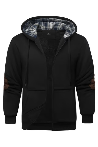 OEM Black lined hoodie for men, long sleeve, zipper, hood, XL