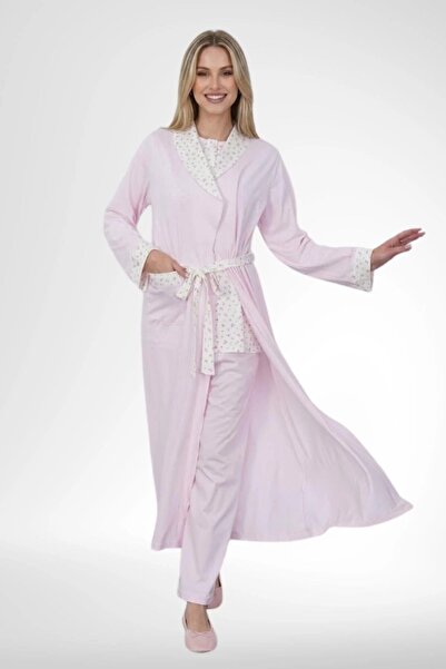 by İGP Plus Size Women's Long Robe Buttoned Long Sleeve Pajama Set