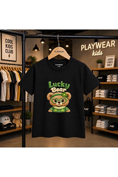 playwear Lucky Bear Green Printed 100% Παιδικό unisex μπλουζάκι 5 6 -7 8-9 10...