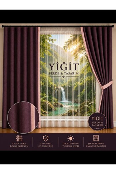 YİĞİT PERDE TASARIM 125 YİĞİT PERDE VE TASARIM MÜRDÜM RENGİ PEMBE KENAR BİYE ...