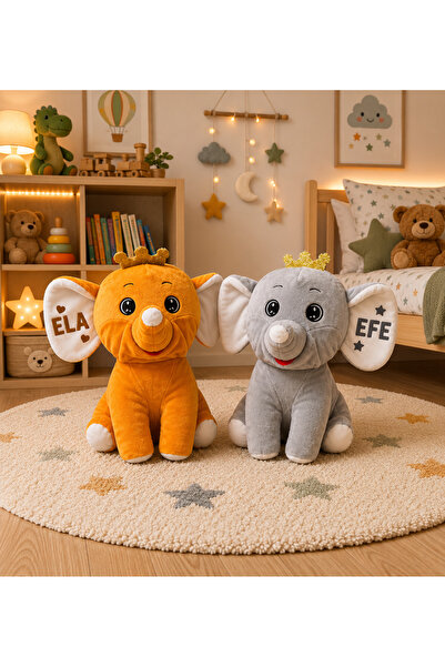 Pulina Shop Kişiye Özel İsimli Peluş Fil Oyuncak – Çocuk Odası Dekoratif Uyku...