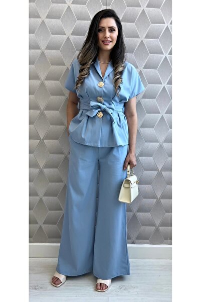 styleFlex Women's %100 cotton suit - Top Bottom Set with shirt, gold brooches...