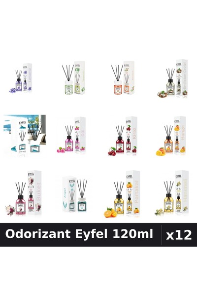 Eyfel Set 12 Odorizante Camera cu Betisoare - 12 Arome Asortate, 120ml