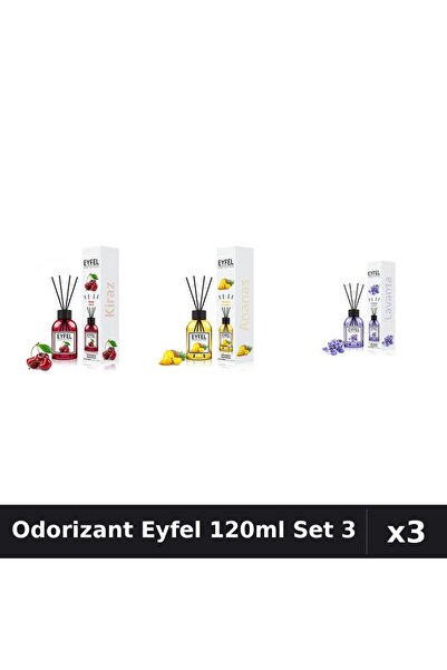 Eyfel Set 3 Odorizant Cameră cu Betișoare 120ml - Cireșe, Ananas, Lavandă