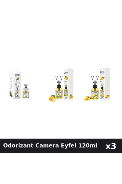 Eyfel Set 3 Odorizante Camera cu Betisoare - Lacramioare, Lamaie, Ananas 120ml