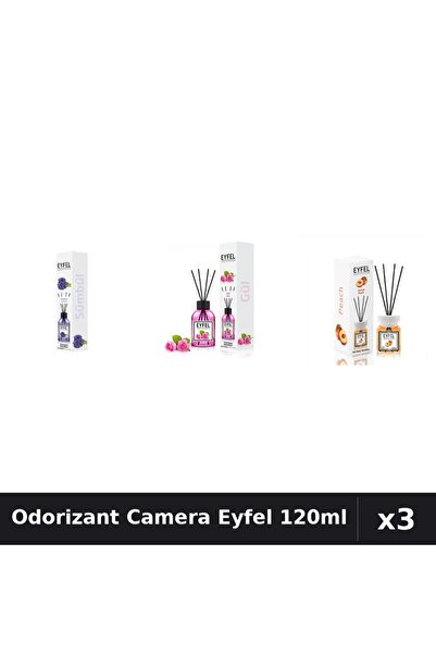 Eyfel Set 3 Odorizant Camera cu Betisoare - Zambile, Trandafir, Piersica 120ml