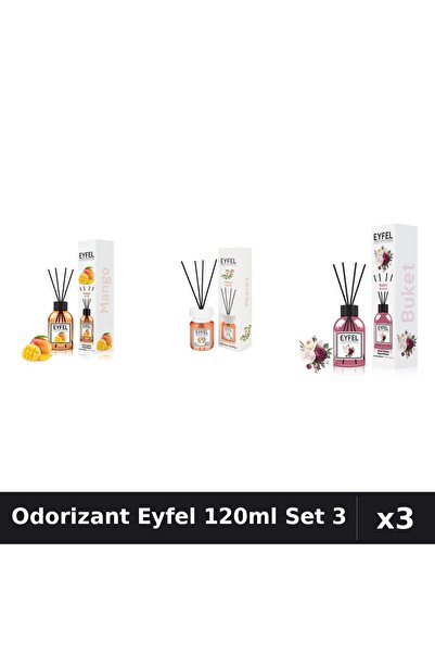Eyfel Set 3 Odorizante Camera cu Betisoare - Mango, Acacia, Bouquet 120ml