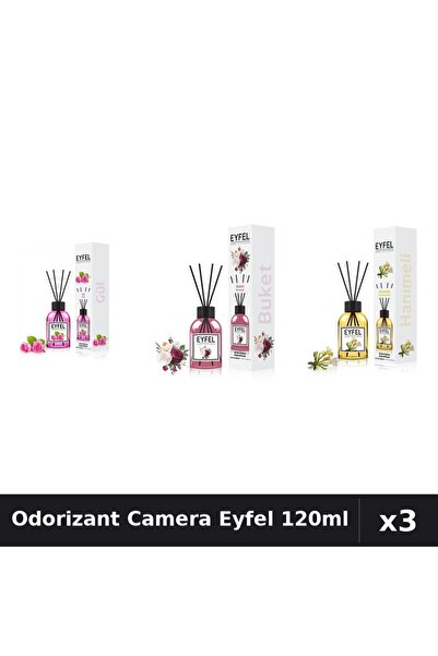 Eyfel Set 3 Odorizant Camera cu Betisoare - Trandafir, Bouquet, Mana Maicii D...