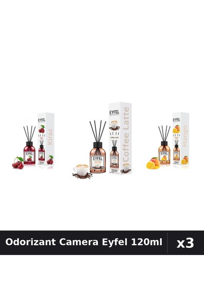 Eyfel Set 3 Odorizant Camera cu Betisoare - Cafea, Cirese, Mango 120ml