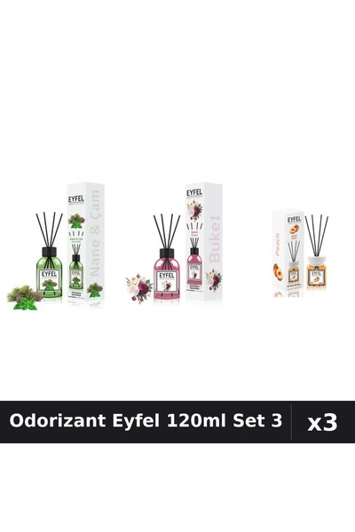 Eyfel Set 3 Odorizante Camera cu Betisoare 120ml - Bouquet, Piersica, Pin Si ...