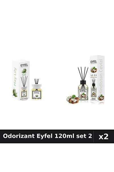 Eyfel Set 2 Odorizant Cameră cu Betișoare 120ml - Lacramioare, Nucă de Cocos