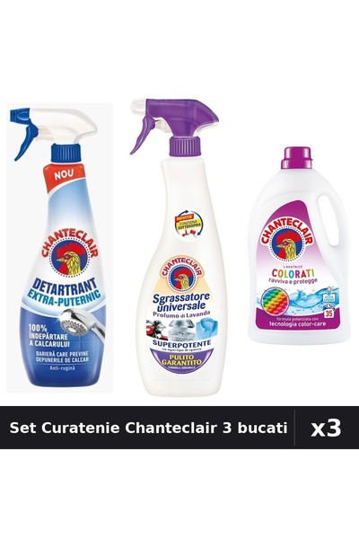 Chanteclair Set 3 Curatenie - Detartrant 625ml, Degresant 600ml, Detergent 15...