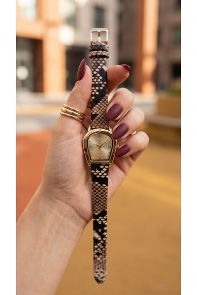 KLISHE Butik Royale Women's Watch Gold Color Dial Snake Pattern Leather Band ...