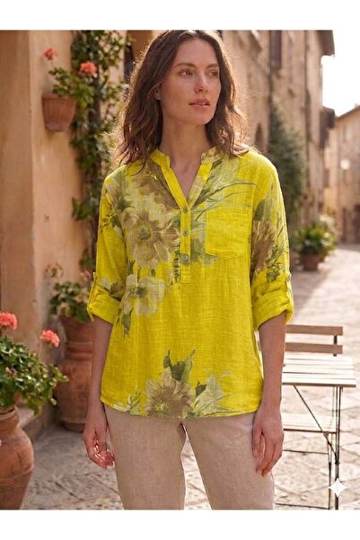 AYASOFYA OTANTIK Women's Italian Three-Button Collar Floral Pattern Pocketed ...