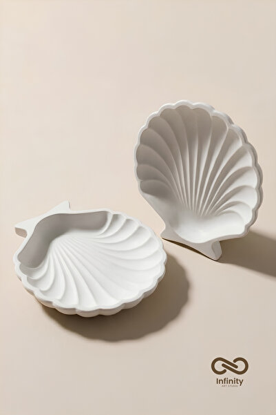 Infinity Art Studio Mineral Concrete Shell Oyster Jewelry Plate Set of 2 • Va...