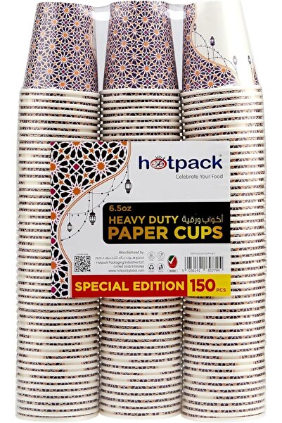 Hotpack Heavy-Duty Paper Cups 185 ml, Pack of 150, Multi-color