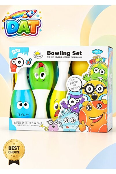 DAT Kids Bowling Set with 6 Colorful Monster Skittle Pins & Ball – Indoor Out...