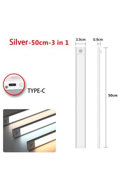 Choice7 Silver-50cm-3 in 1 LED Under Cabinet Lights 10-50CM Motion Sensor Lam...