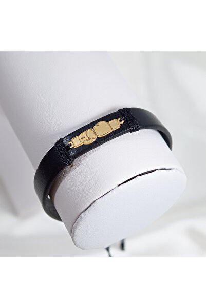 BLACK SWAN Bijoux Bratara barbateasca din piele naturala si aur 14K - Box Lover