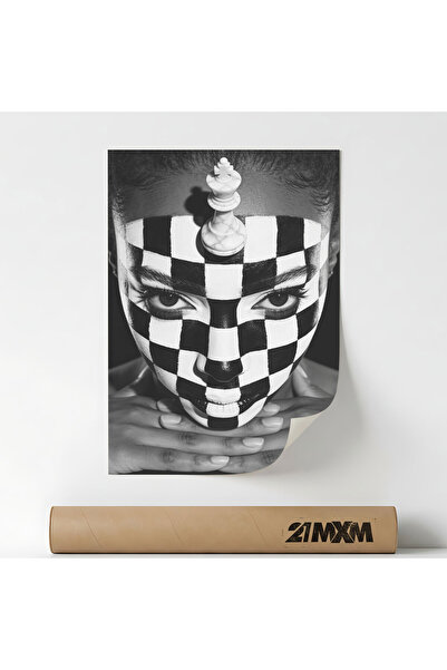 21mxm Poster Decorativ Tematică Optical Illusion - 'Checkerboard Face', Mater...