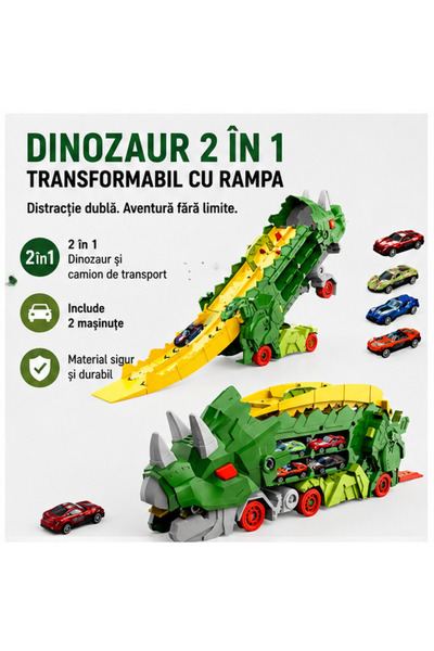 OEM Set Multifunctional Dinozaur 2 in 1, Camion Transport si Rampa