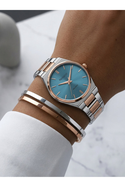 Ferrucci Kadran Rose Gold Detaylı Çift Renk Metal Kordon Kadın Kol Saati