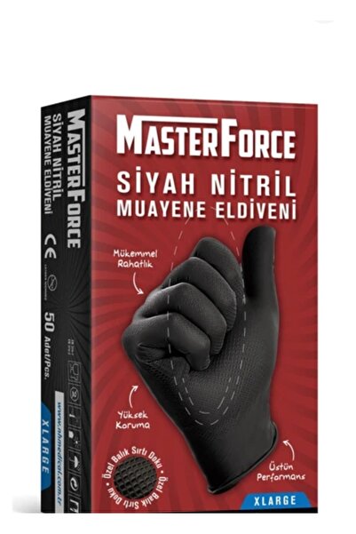 MasterForce Master Force Nitril Pudrasız Kalın Siyah Eldiven Xlarge 50'li