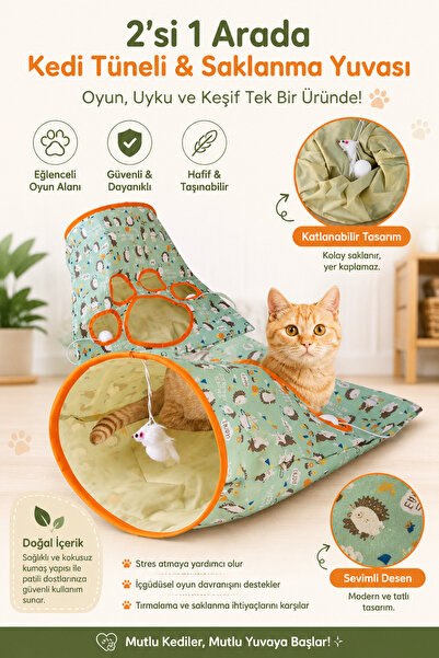 Kedili Evlere HIŞIRTILI KEDİ OYUN TÜNELİ ÇANTASI