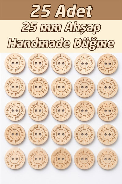 sgshobby Handmade Ahşap Etiket (El Emeği) 25 Adet Ahşap Düğme 25 mm Lazer Kaz...