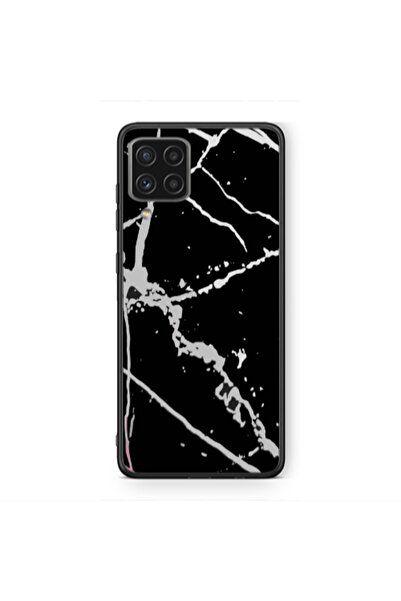 Other Samsung A12 Marble Cream Cracks Black Glossy Θήκη