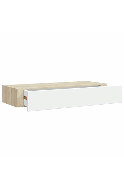 vidaxl Raft de perete pentru sertare, stejar și alb, 60x23,5x10cm, MDF