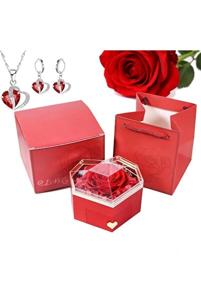 Orifera Eternal rose gift box, Orifesio, with heart necklace and earrings, re...