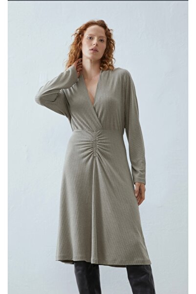 ANNA FİELD Khaki Ribbed V-Neck Day Dress
